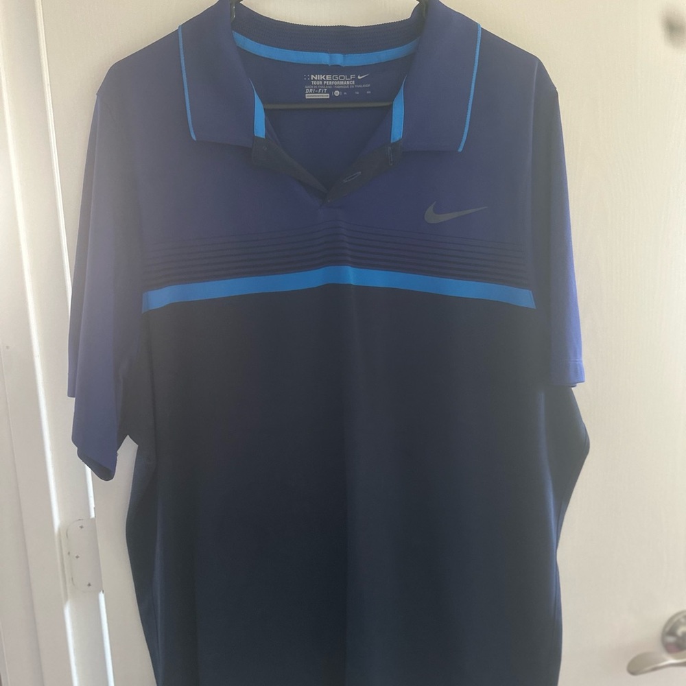 Nike Men's Navy and Light Blue Polo Shirt